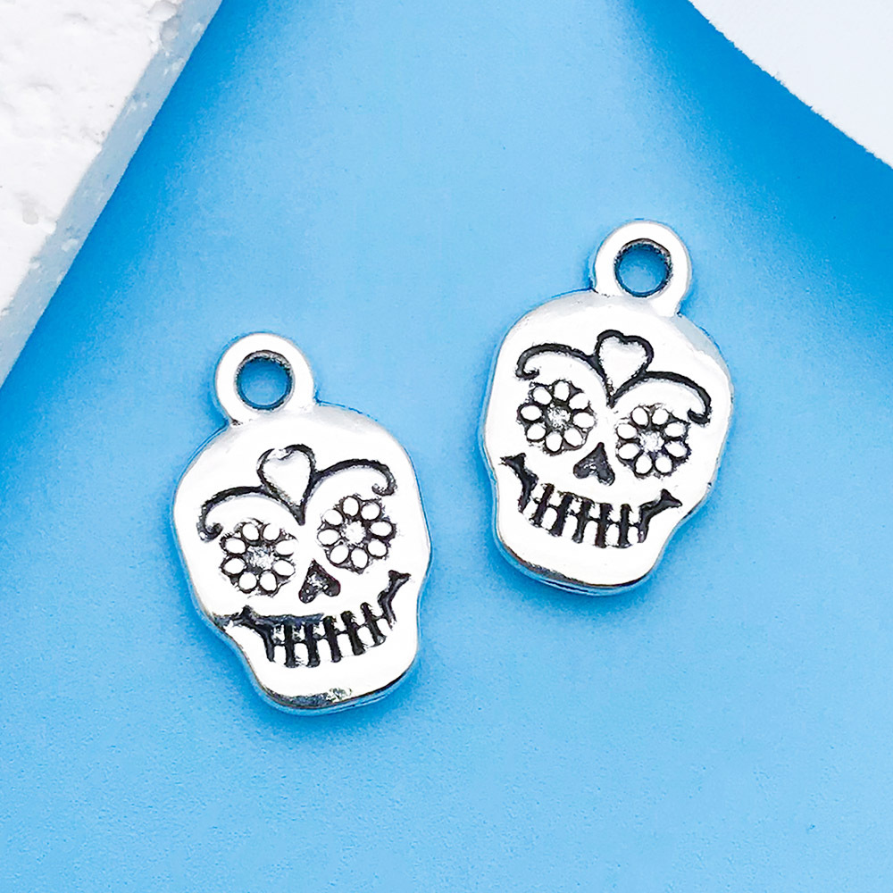 9:1 ancient silver flower skull 17x11mm-10874-1.3g