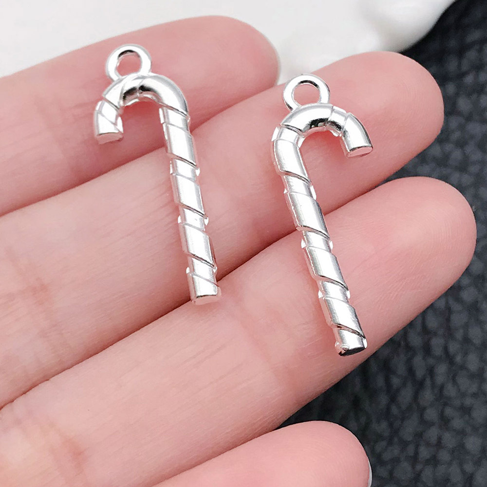 21:1 Bright Silver Christmas Crutch Candy 10x27mm-20039-1.1g