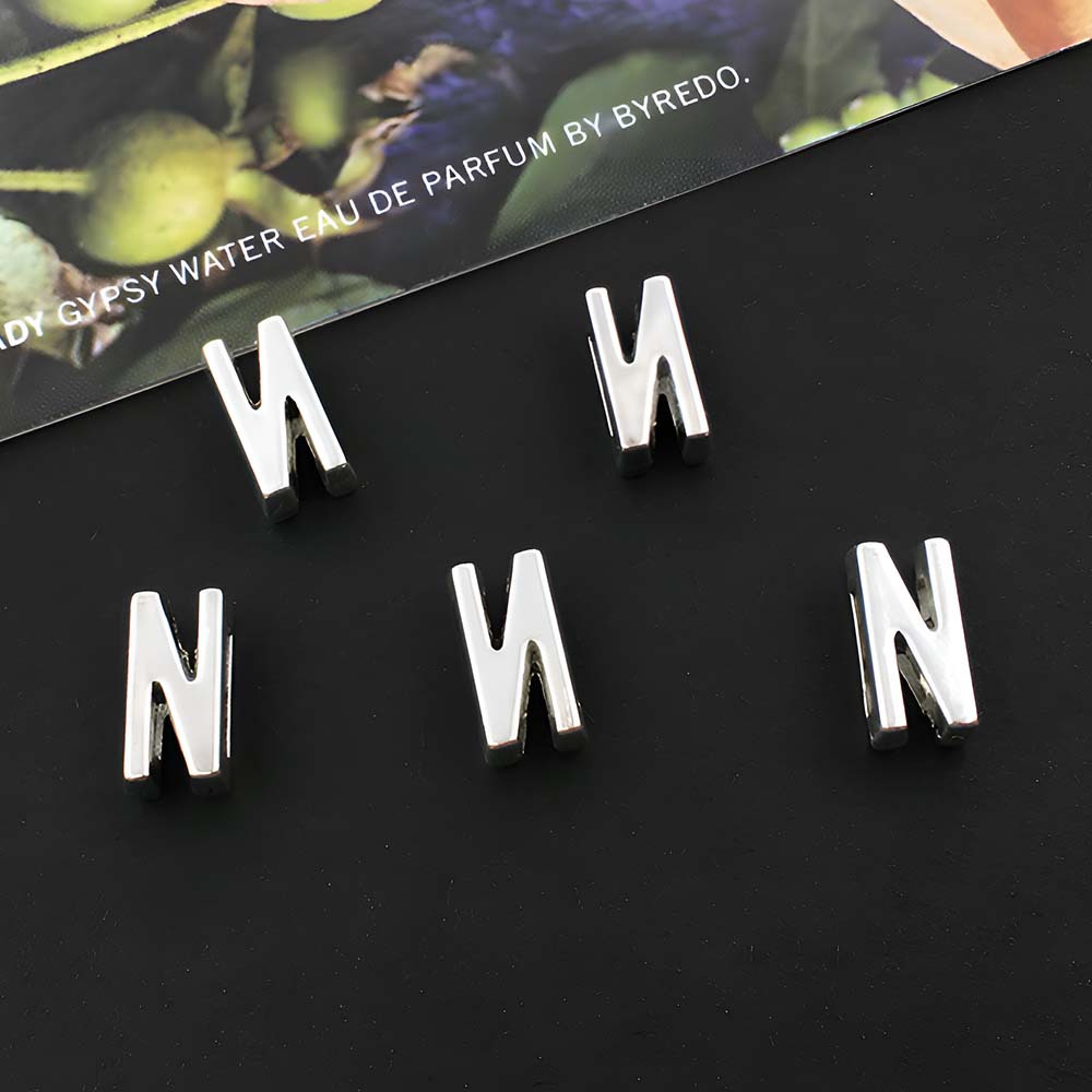 15:1 ancient silver perforated letter N-5x10mm-0.7g