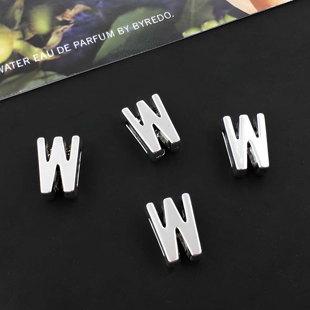 24:1 ancient silver perforated letter W-5x10mm-0.9g