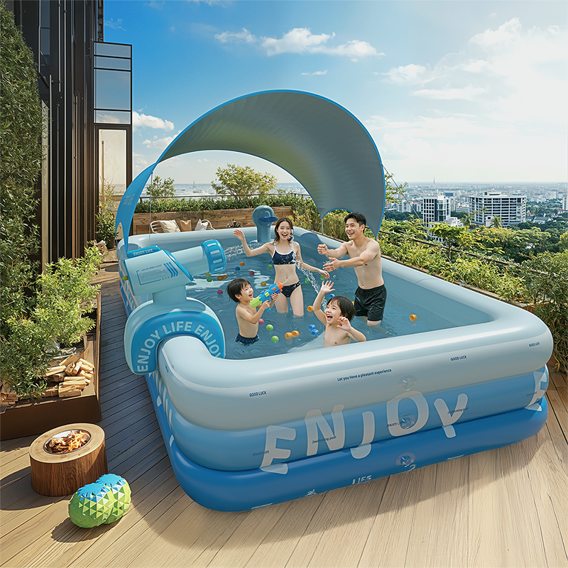 G 3m/3-layer with shooting hoop/Slide/water gun /1400mm*850mm black rubber tarpaulin/wireless air pump