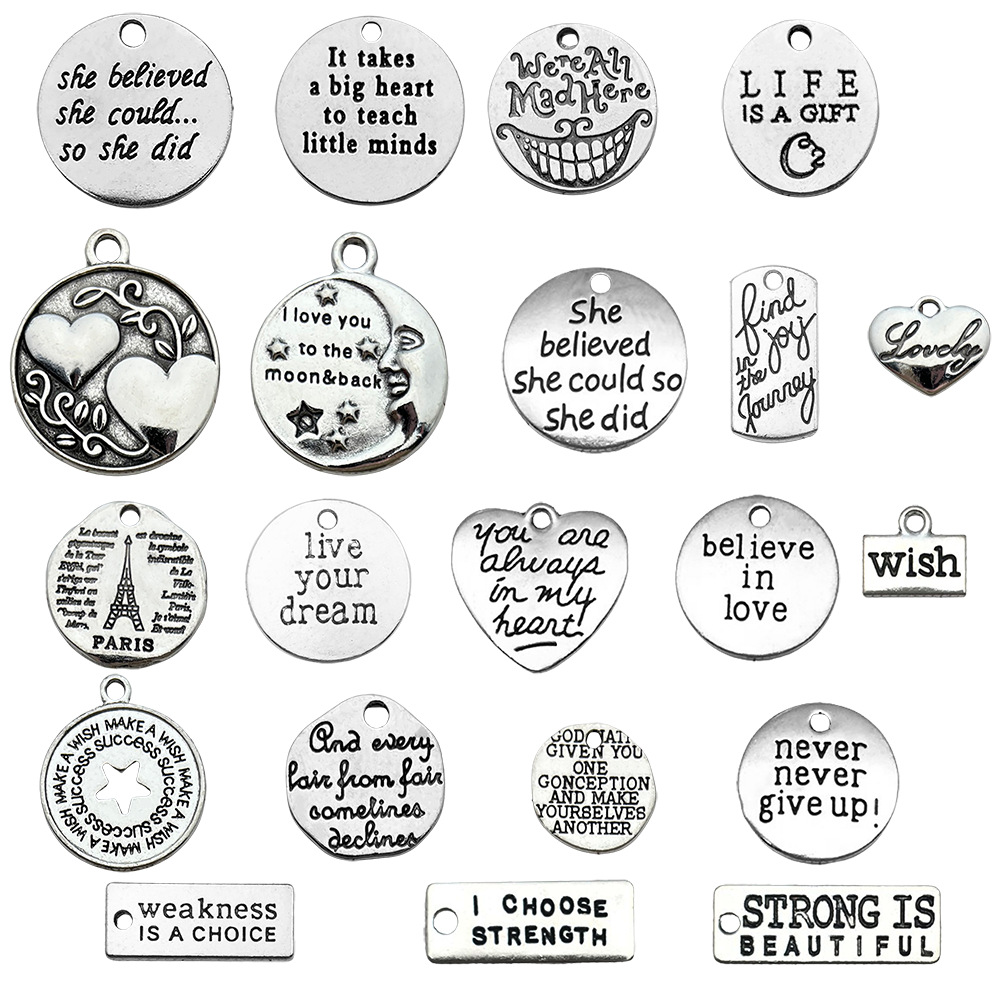 1:Mix 21pcs Ancient Silver Alphabet Cards -49.5 g-SN45