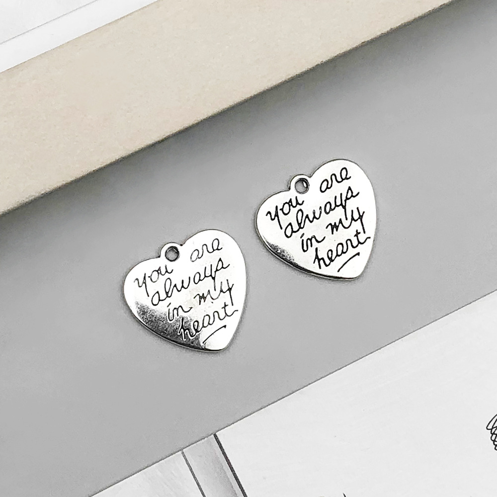 5:1 ancient silver peach love-shaped youarealways letter card 20*21mm-2.8g-5728