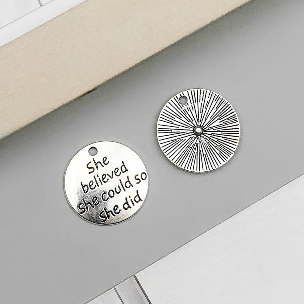 10:1 ancient silver round shebelieved letter card 17*17mm-2.4g-9249