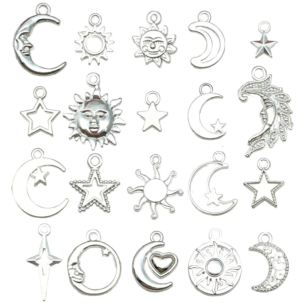 1:Mix 20pcs bright silver stars and moon series-20.2g-sn837