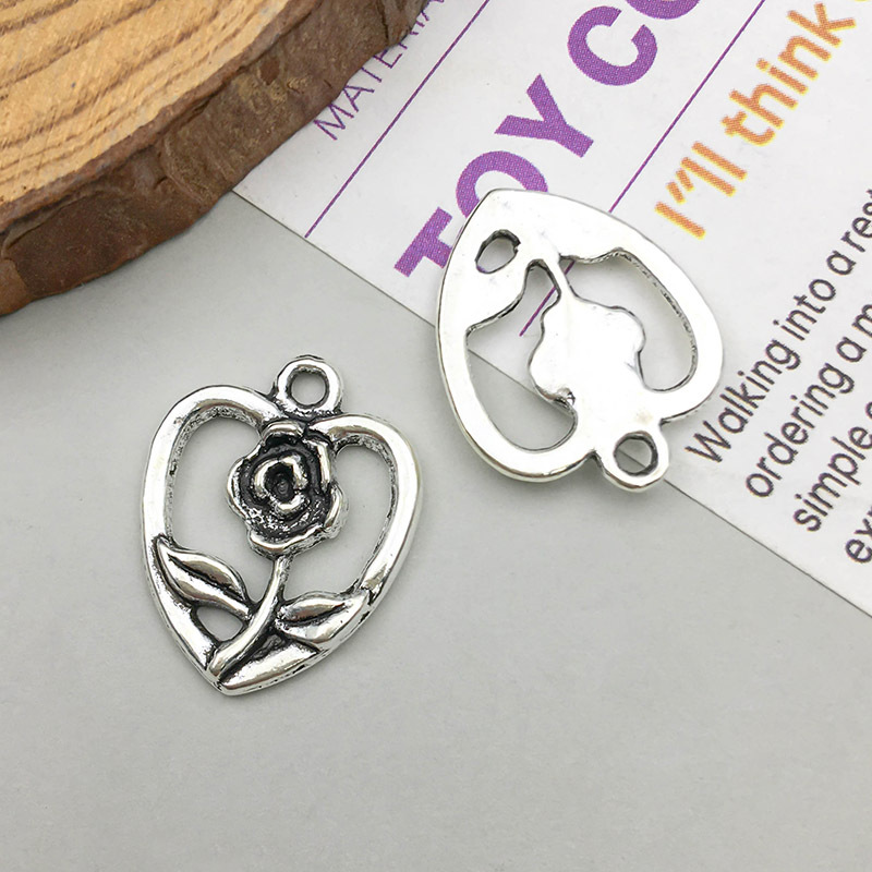 4:1 ancient silver peach love-shaped flower 15*19mm-1.4g-10412