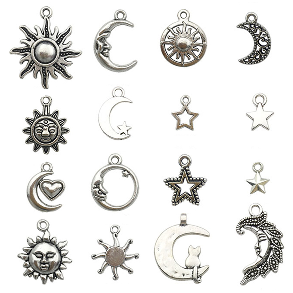 1:Mix 16pcs Ancient Silver Star Moon Sun-SN01