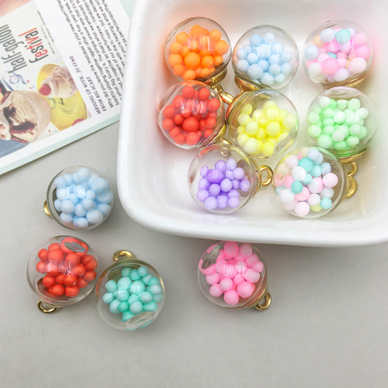 1:1 mixed color foam flower ball glass ball pendant 15*21mm-1.1g-16433