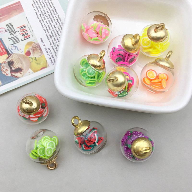 3:1 mixed color fruit glass ball pendant 15*21mm-1.3g-16435
