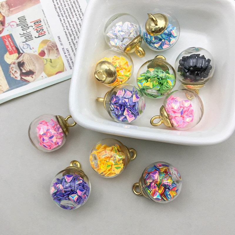 4:1 Mixed Color Diamond Sequin Glass Ball Pendant 15*21mm-1.4g-16437