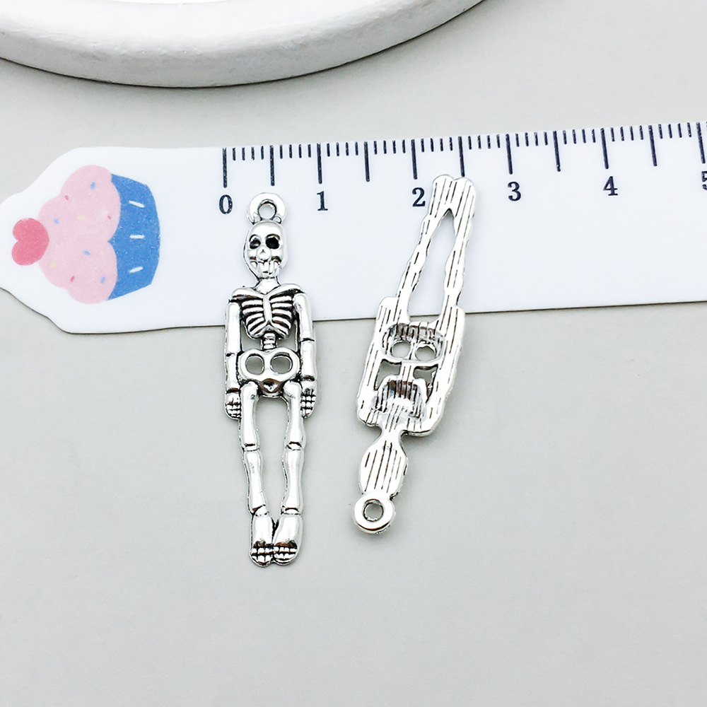 16:1 ancient silver halloween skull skeleton 9*39mm-1.3g-15762