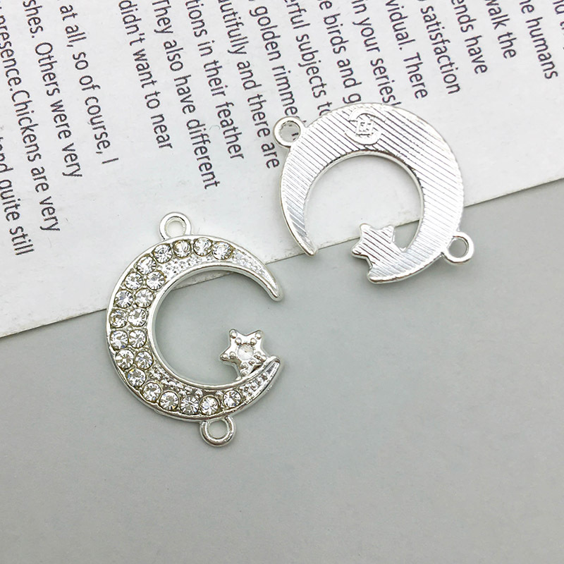 6:1 bright silver double hole connection point drill pendant 15*20mm-1g-14606