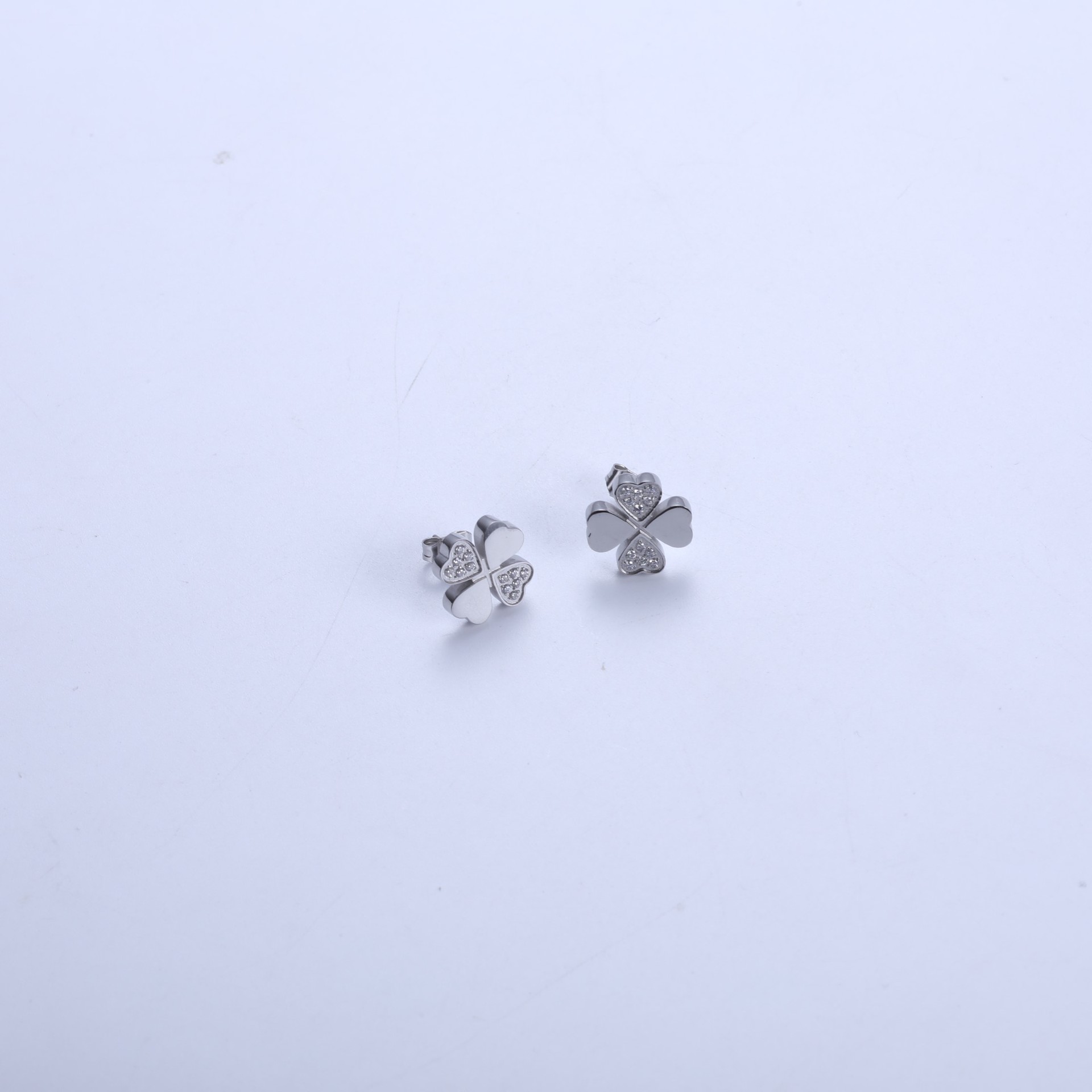 1:Steel color four-leaf clover earrings