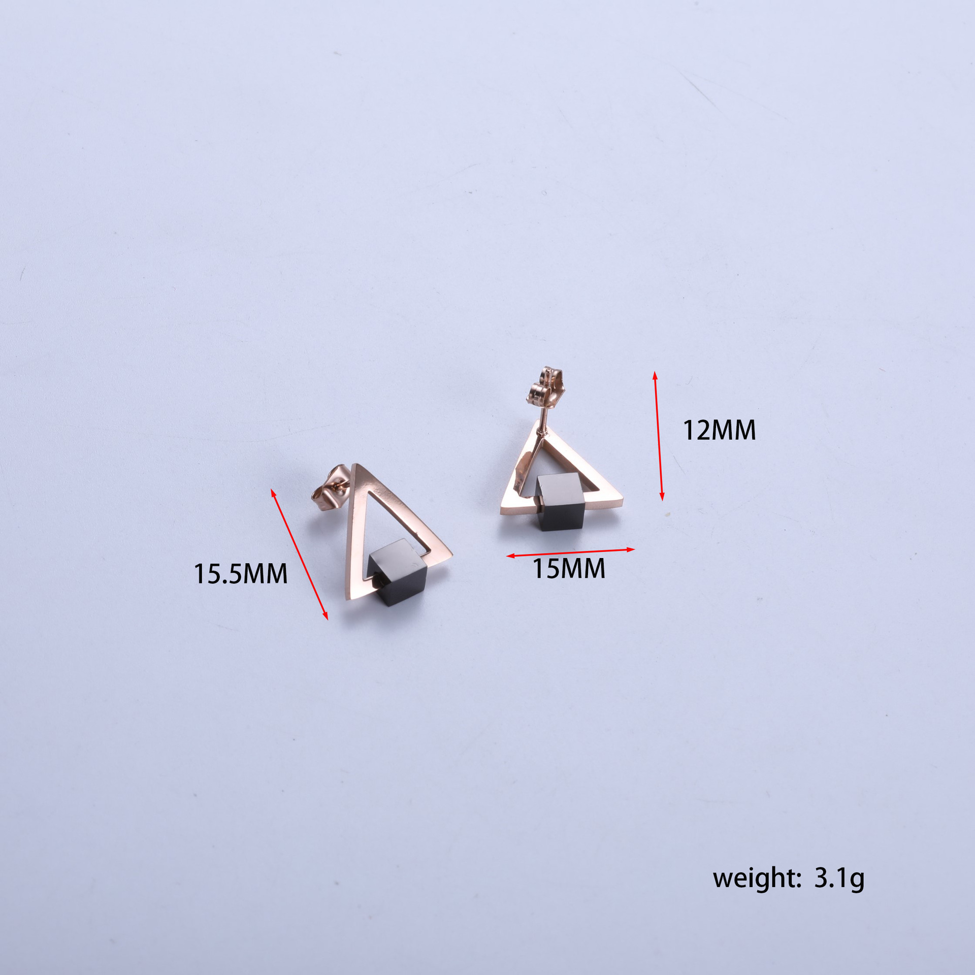 2:Rose gold/black square triangle earrings