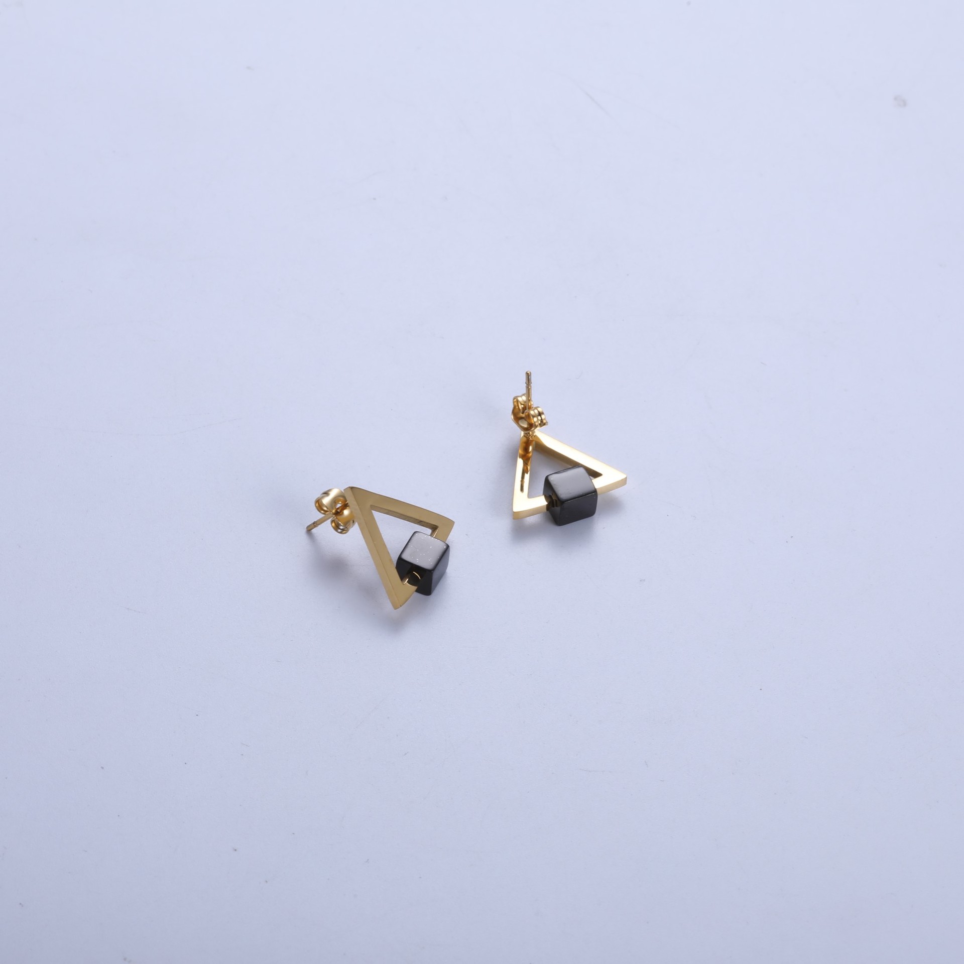 3:Gold/black square triangle earrings