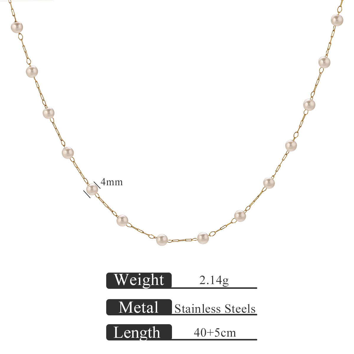 3:Gold pearl necklace 40 5-3mm 5 buckles between pearls