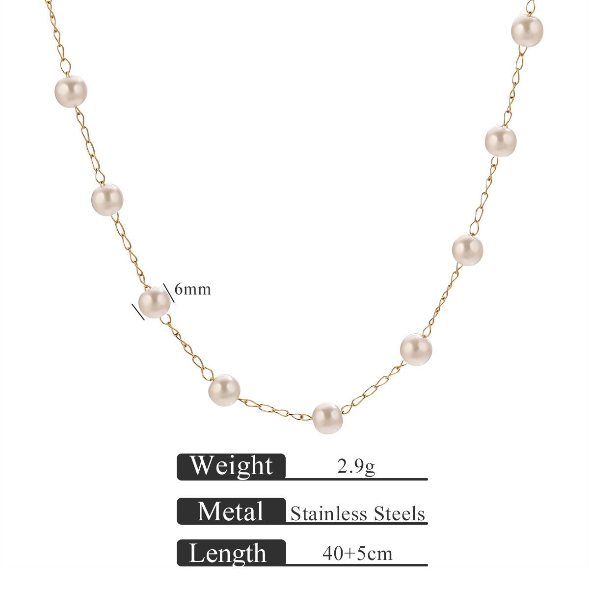4:Gold pearl necklace 40 5-4mm 5 buckles between pearls