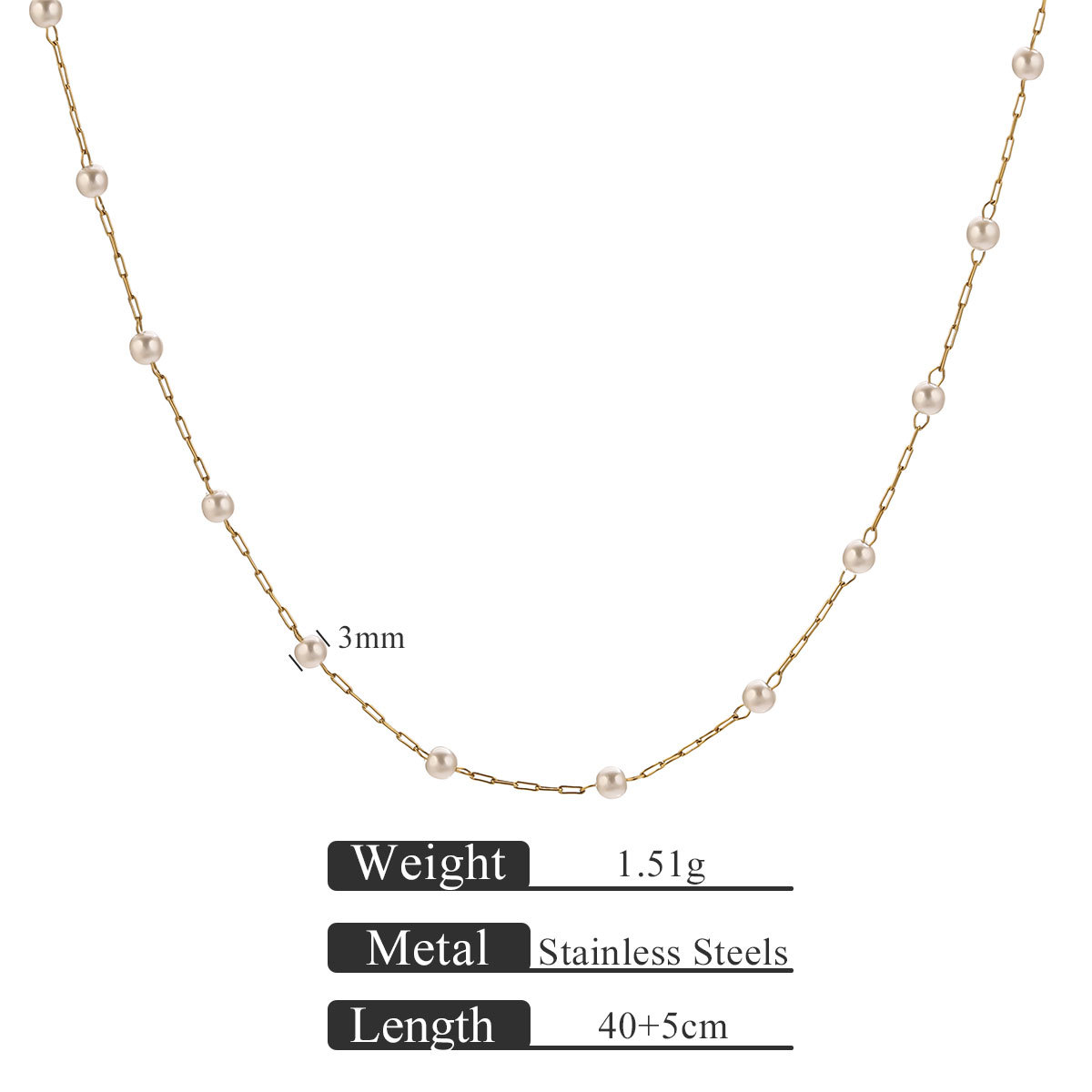 5:Gold pearl necklace 40 5-6mm 1.5mm side chain between pearls
