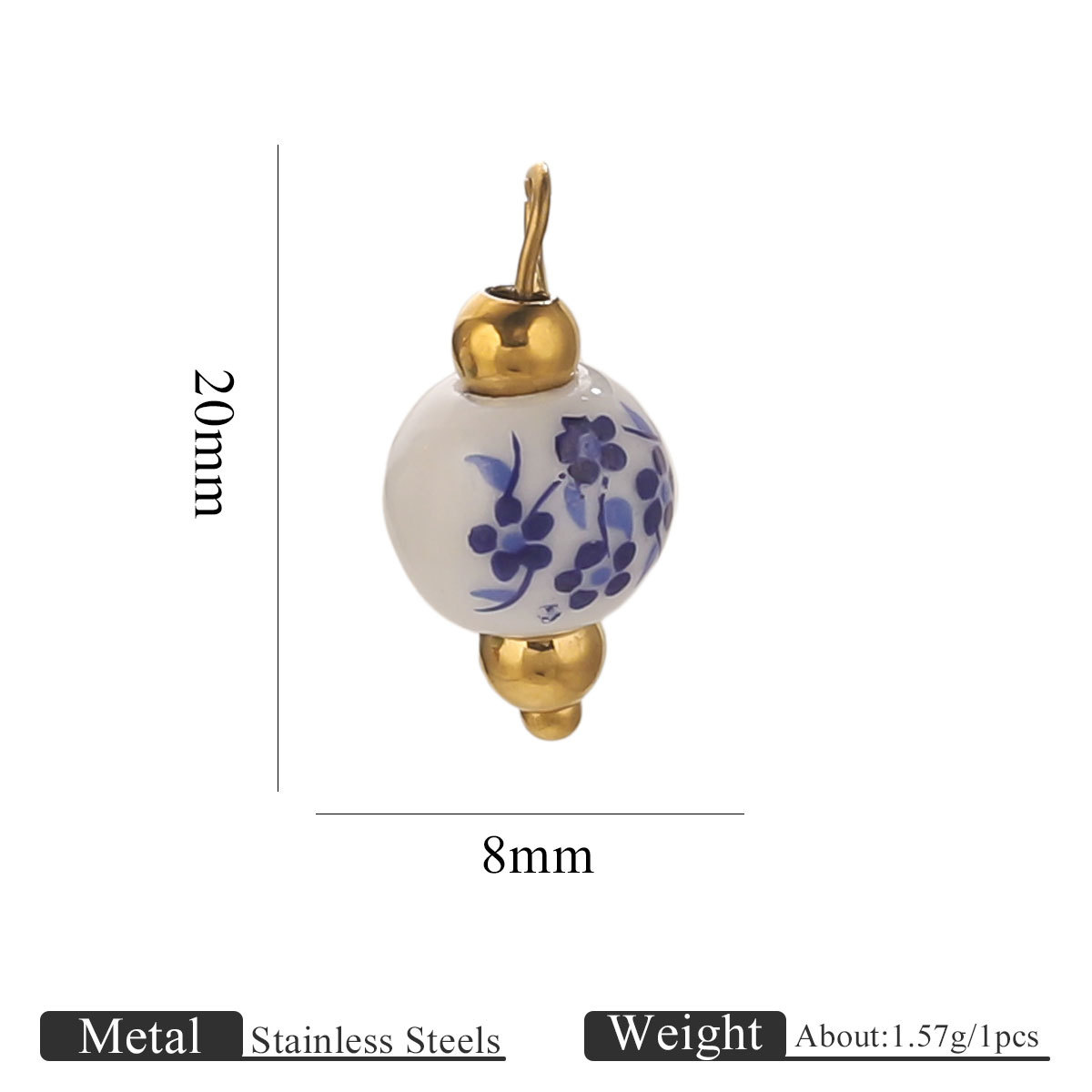 9:Blue and white floral 8mm