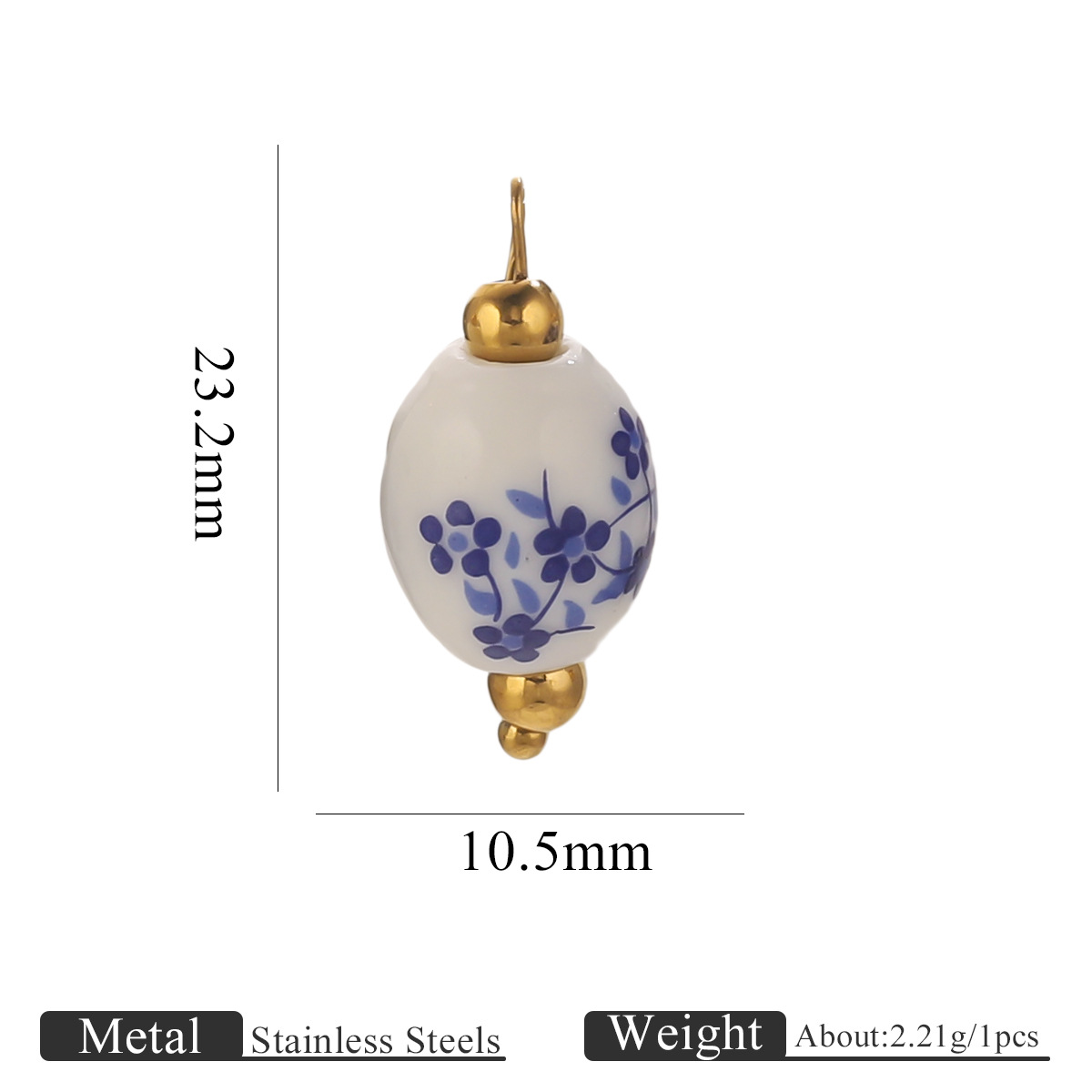 17:Blue floral 10.5*12.5 tube beads (oval)