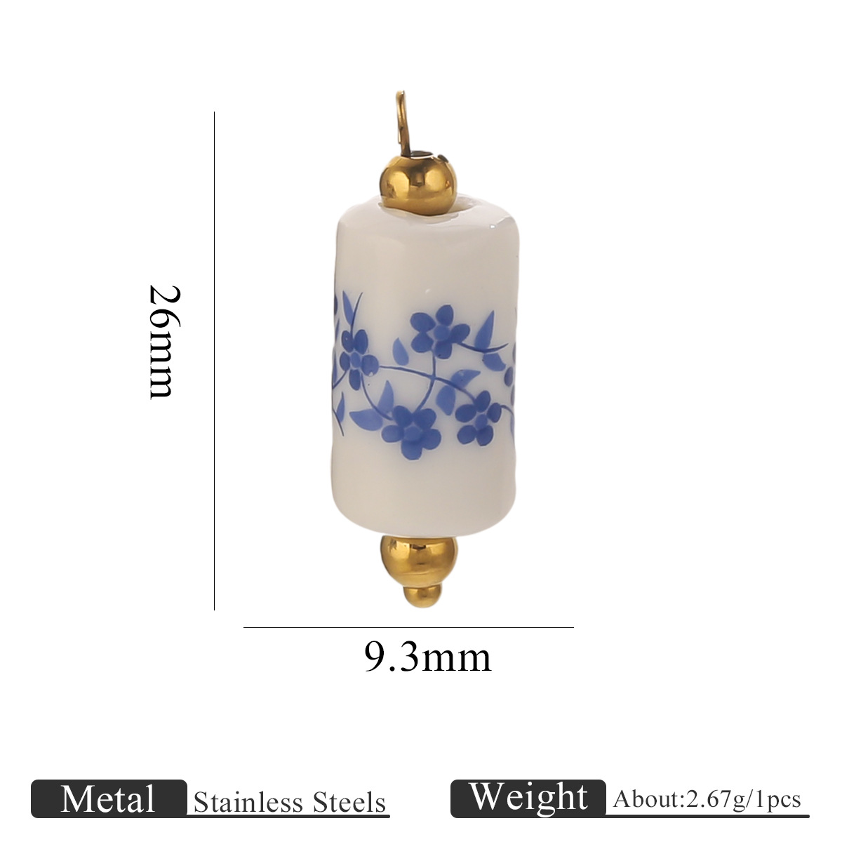 22:Blue and white floral 9.3*17mm straight tube