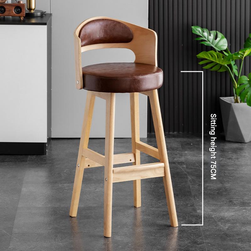 Sitting height 75 natural wood frame   brown leather