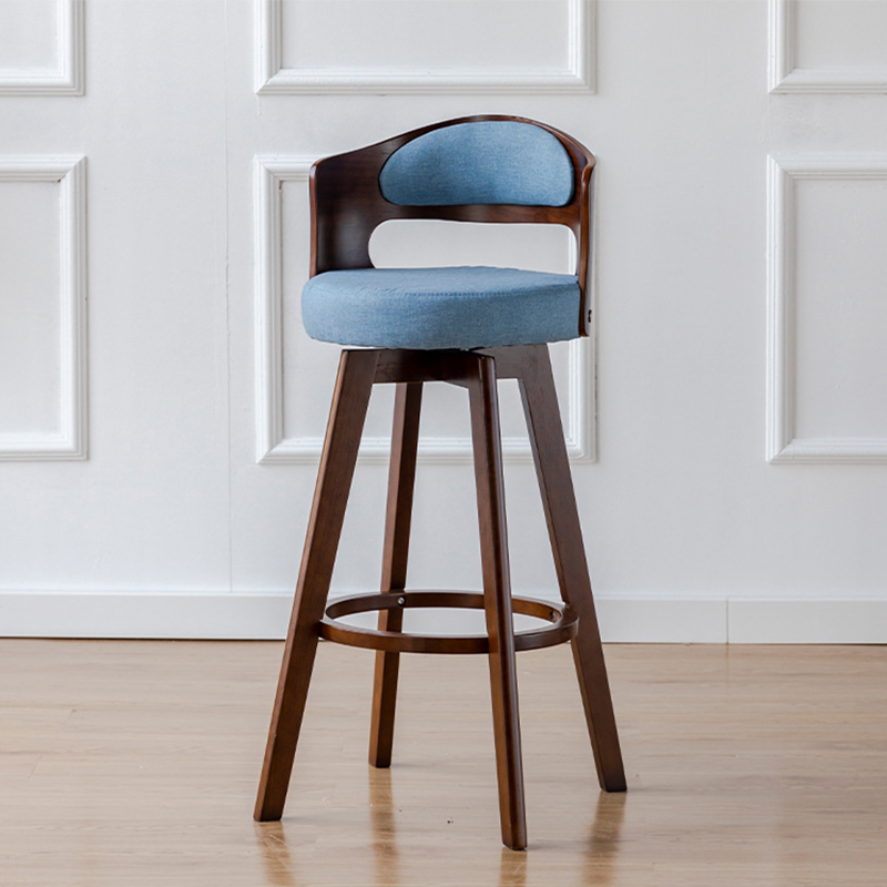 Brown wooden feet   blue linen