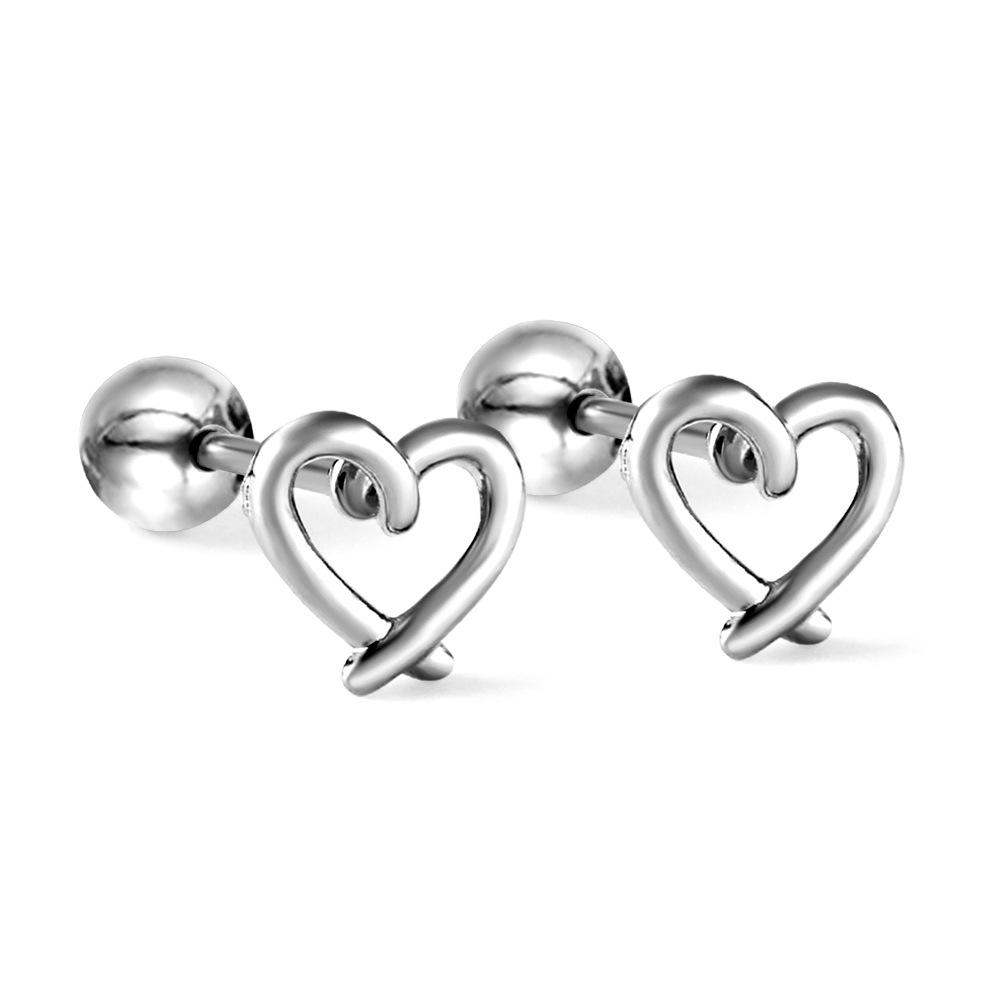 5:Steel ball plug heart hollow ear studs EA624501S
