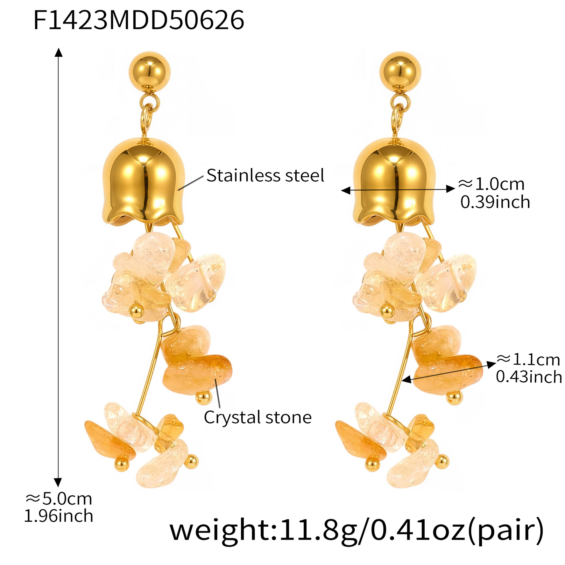 1:F1423-natural citrine tassel earrings