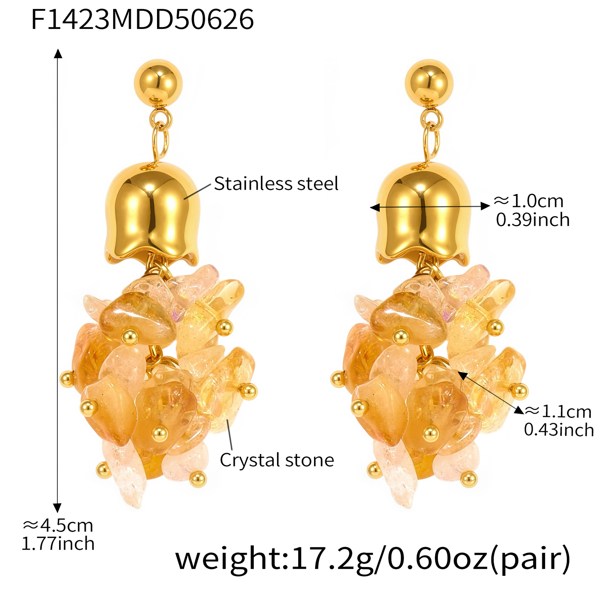 3:F1423-natural citrine oval earrings