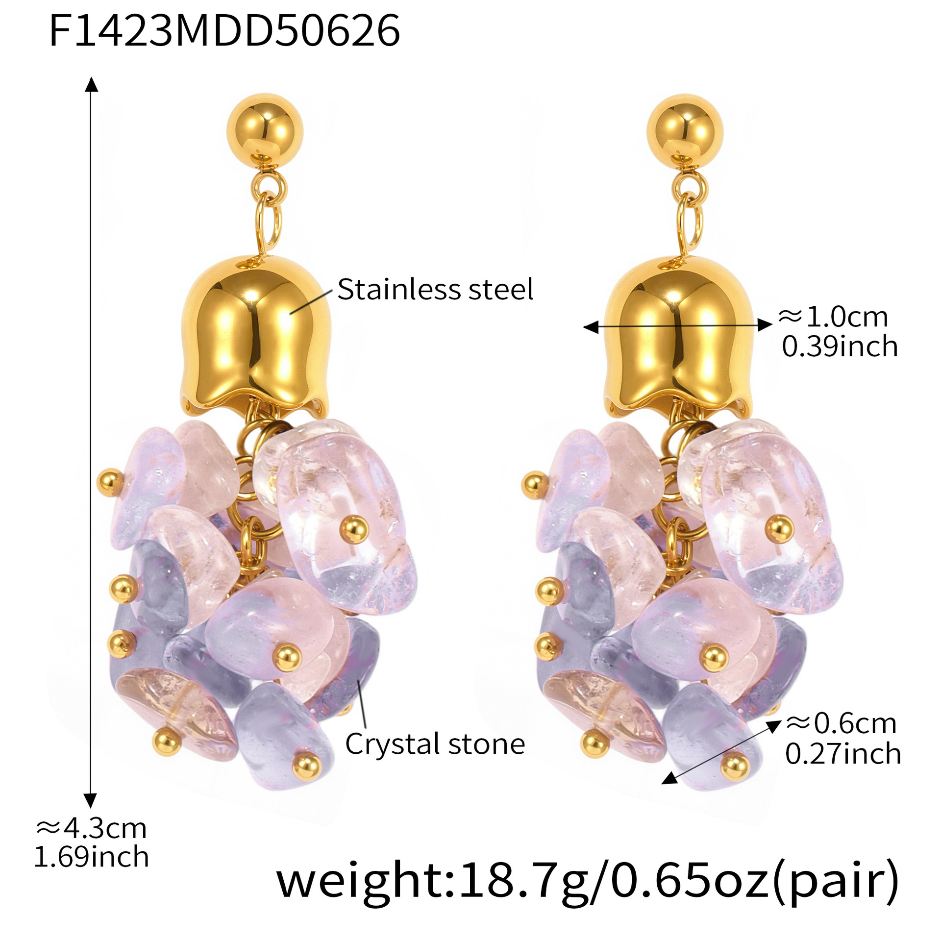 4:F1423-natural amethyst oval earrings