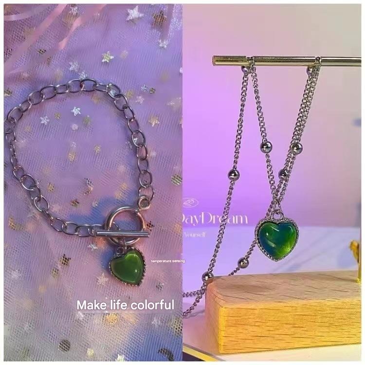 Four color-changing heart-shaped necklaces and fou