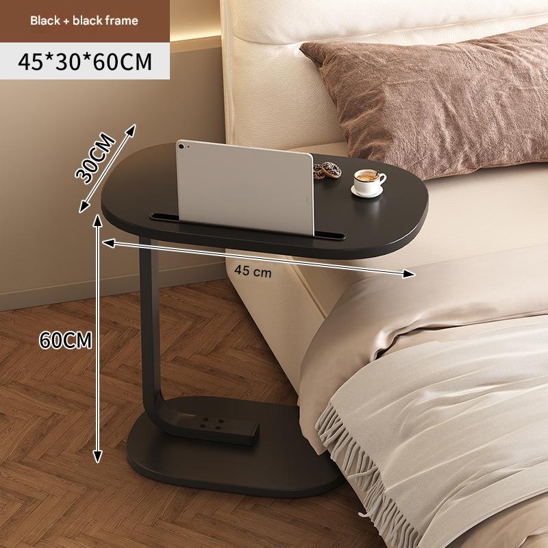 C-shaped card slot side table - pure black surface   black frame 45*30*65