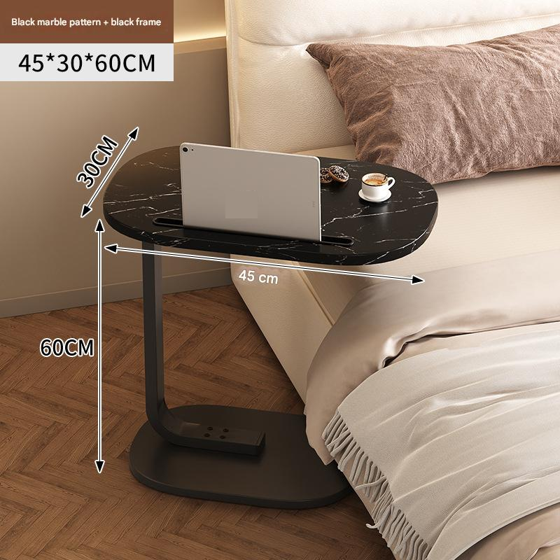 C-shaped card slot side table - black marble   black frame 45*30*65