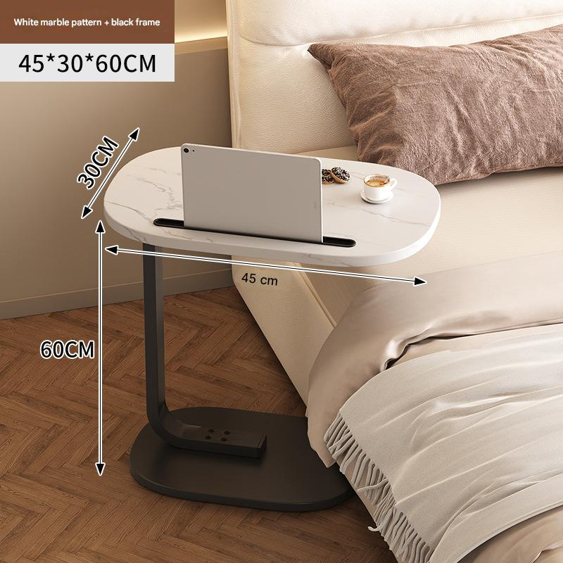 C-shaped card slot side table - white marble   black frame 45*30*65