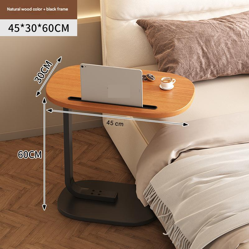 C-shaped card slot side table - wood color   black frame 45*30*65