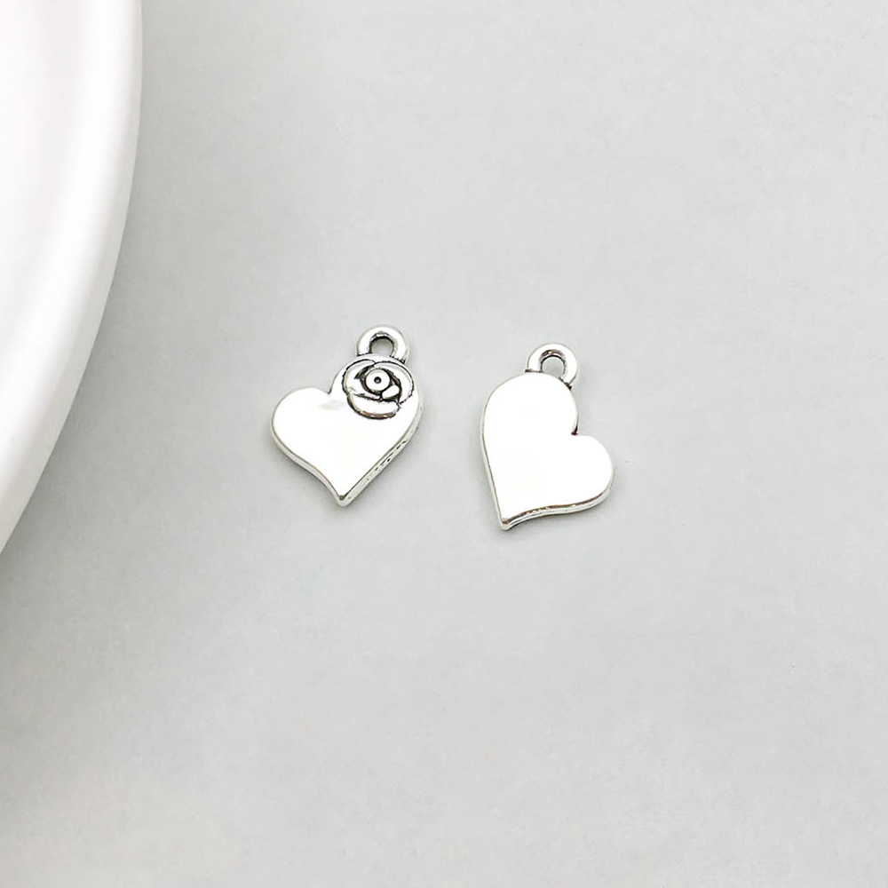 12:1 Ancient Silver Peach heart with flowers 9*8mm-1g-13342