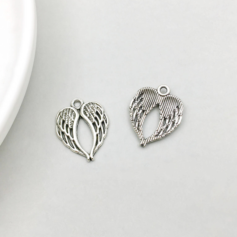 15:1 Ancient silver wings heart-shaped pendant 17*21mm-1.3g-14097