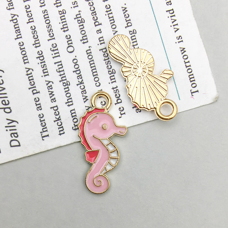 22:1 pink oil drop seahorse pendant 9*20mm-0.7g-14922