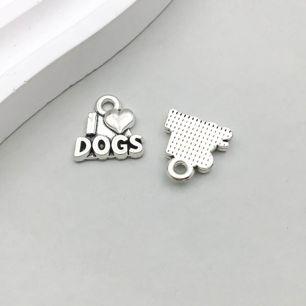 20:1 ancient silver ILOVEDOGS love 12*13mm-1.3g-15563