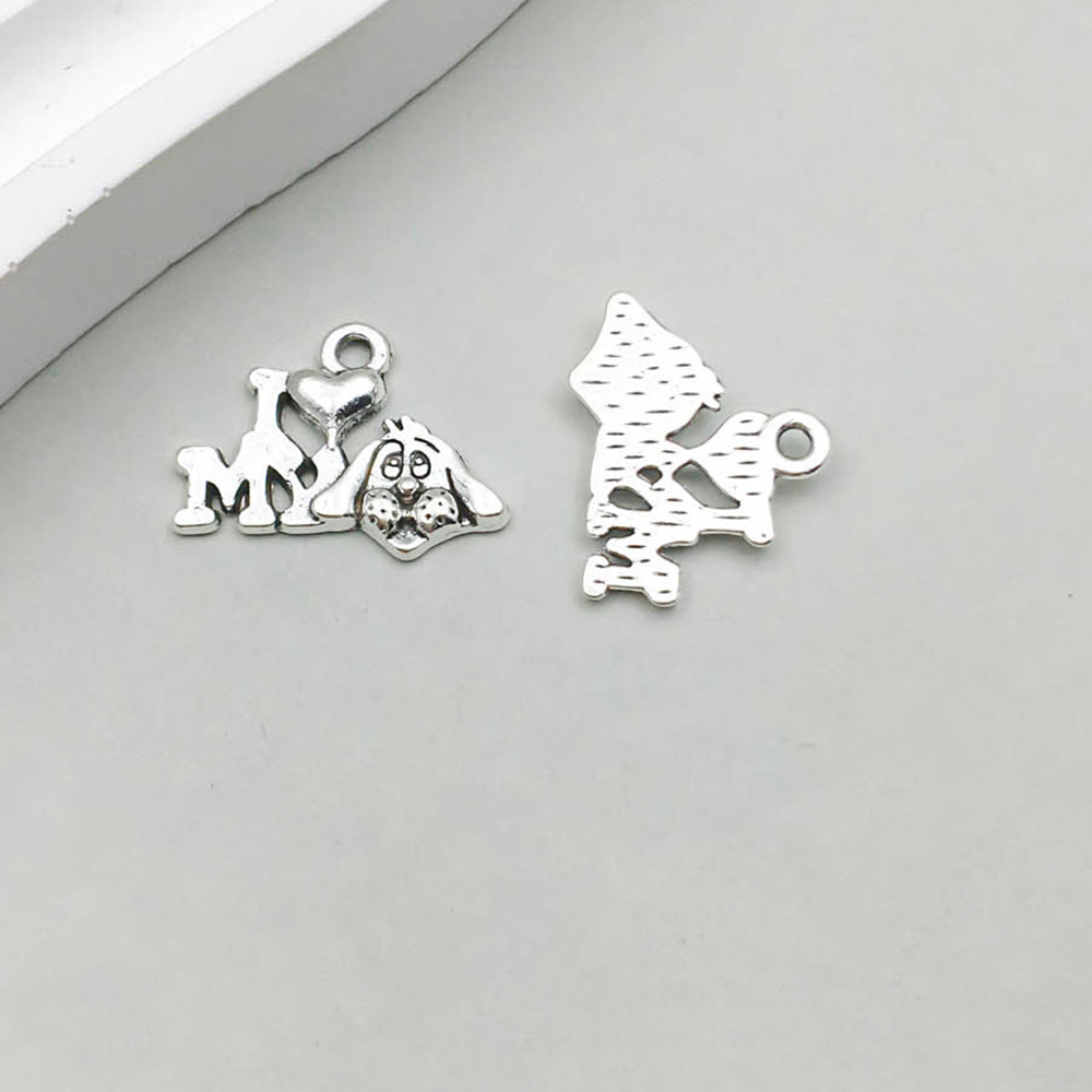 21:1 ancient silver ILOVEMYDOG love 17*14mm-0.9g-15564