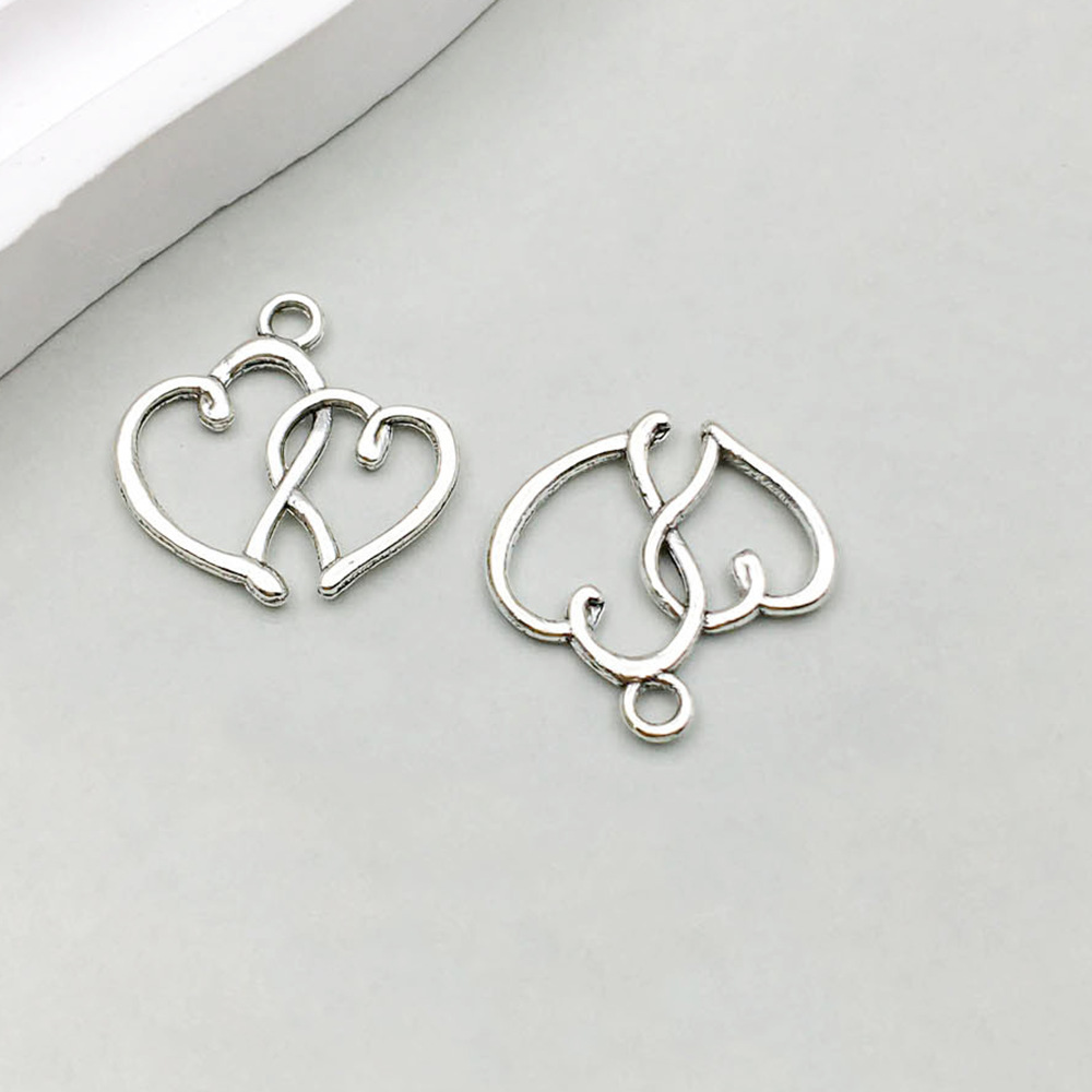 3:1 ancient silver double heart 19*19mm-0.8g-5801