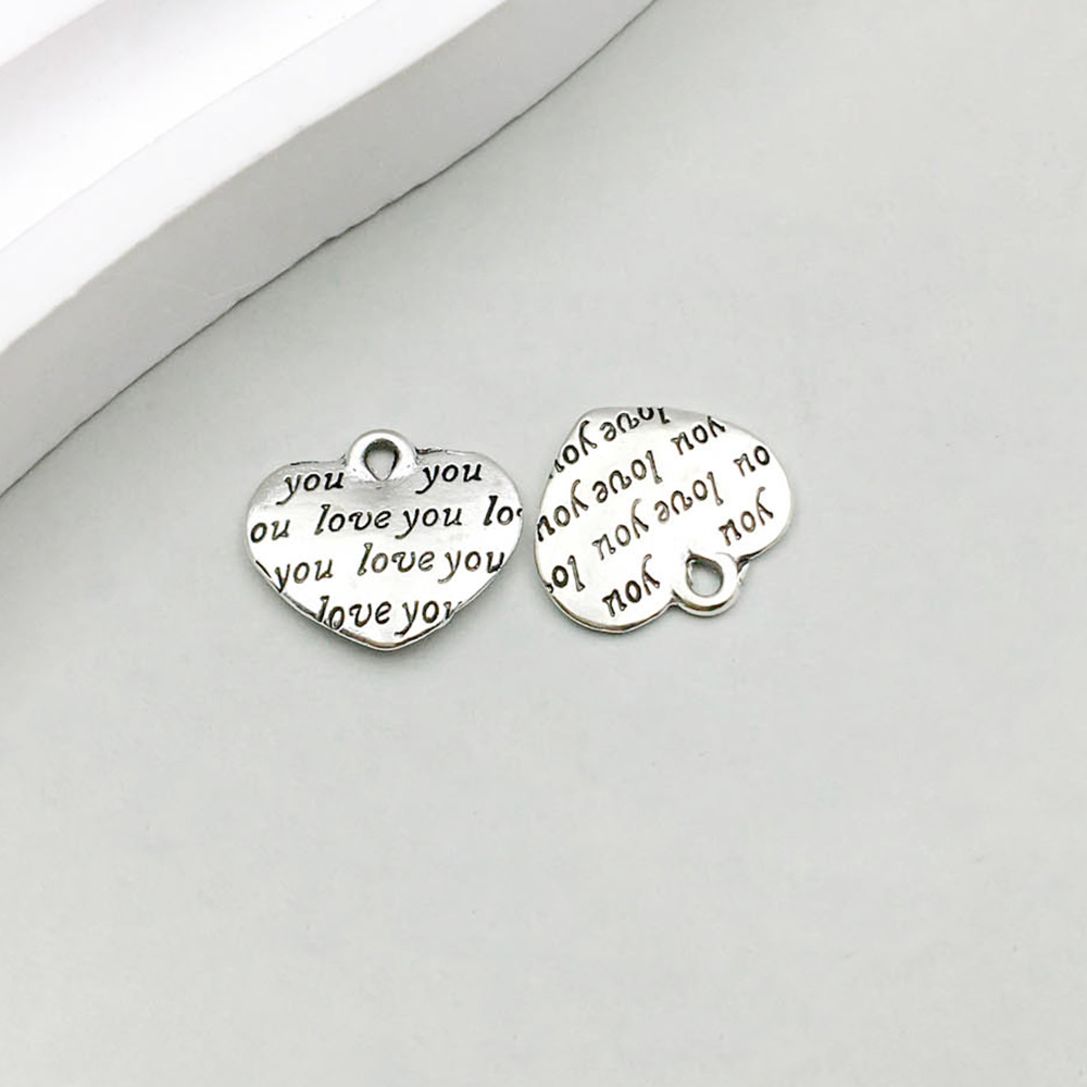14:1 ancient silver heart letter love you12 * 14mm-0.8g-10907