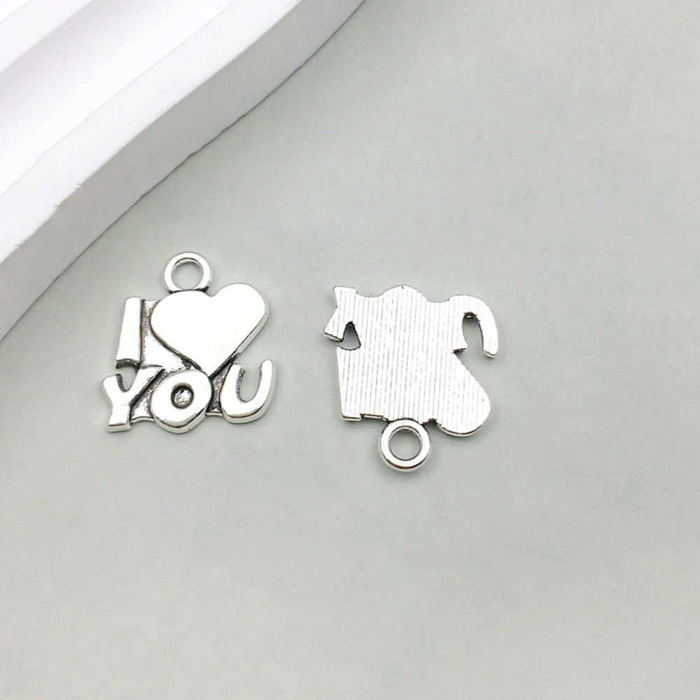 19:1 ancient silver heart letter I love you15 * 16mm-1.3g-11433