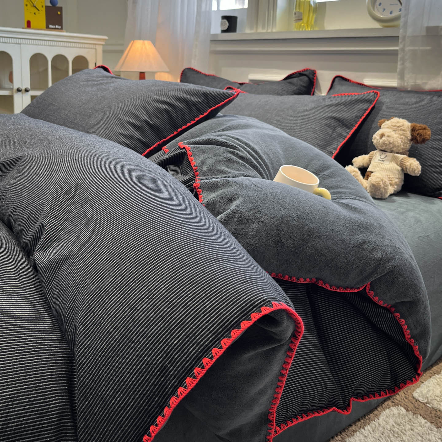 Cotton velvet graphite gray shadow black ly