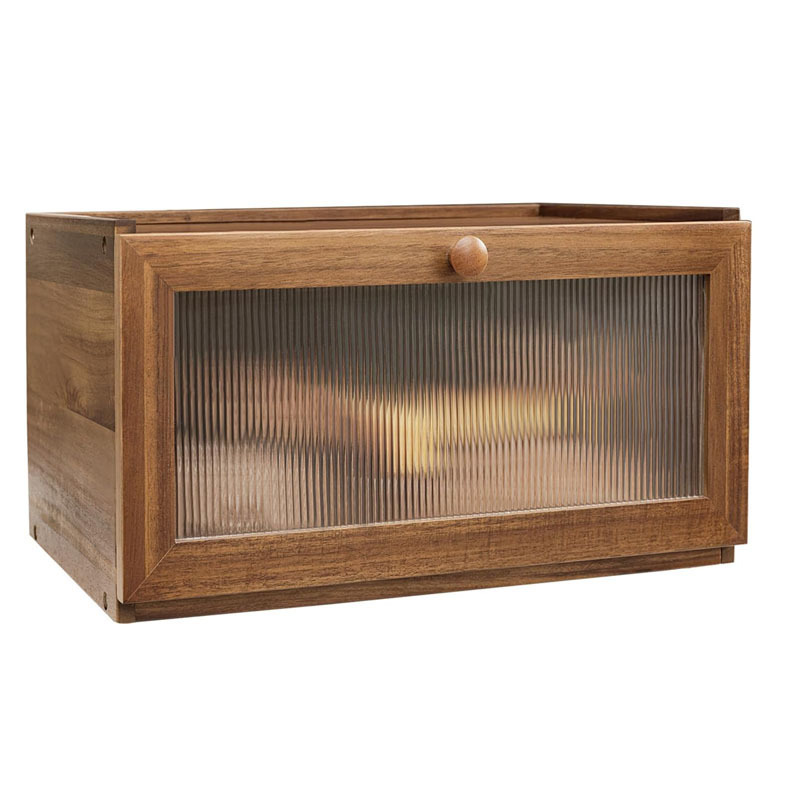 Acacia wood rectangular bread box