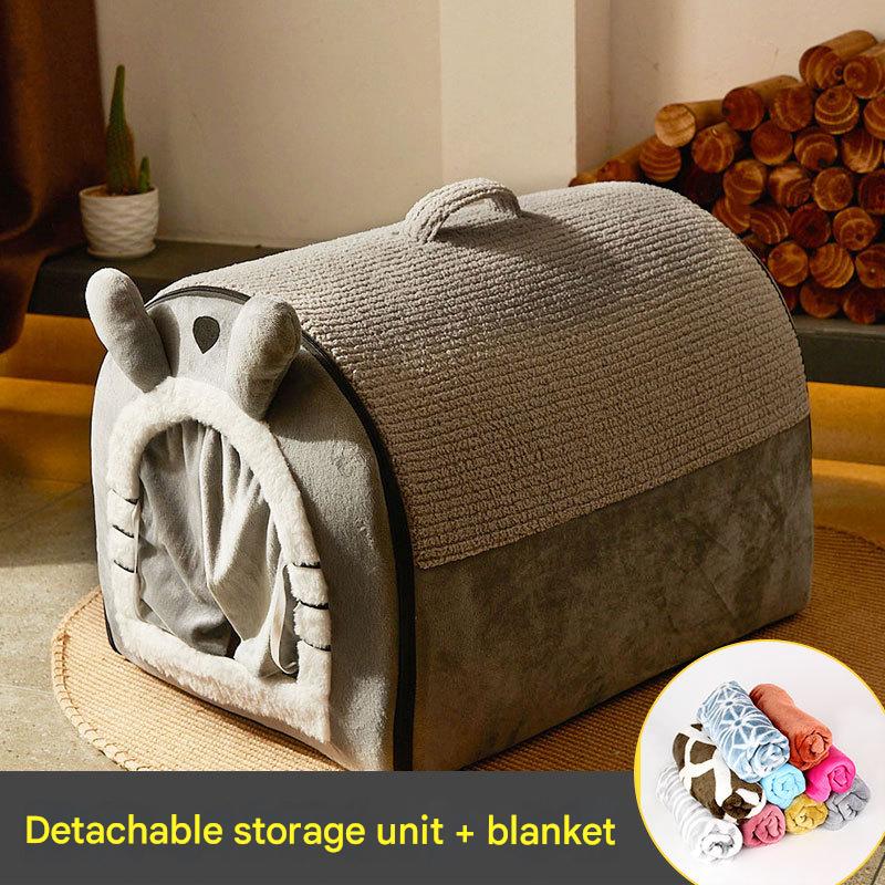 Gray pet house with Blanket