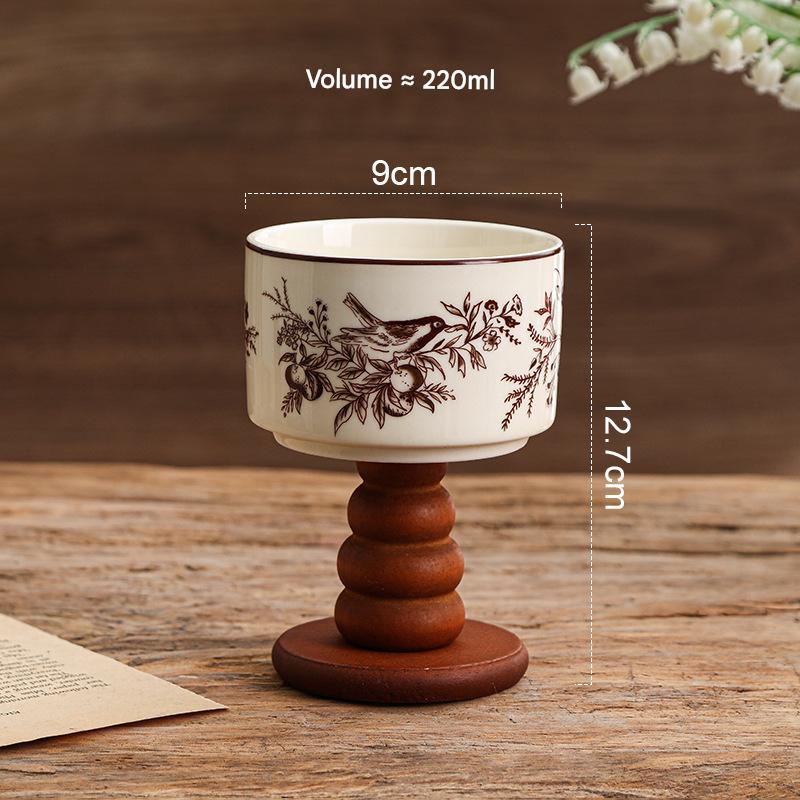 French flower and bird-stacking circle wooden legs (brown)