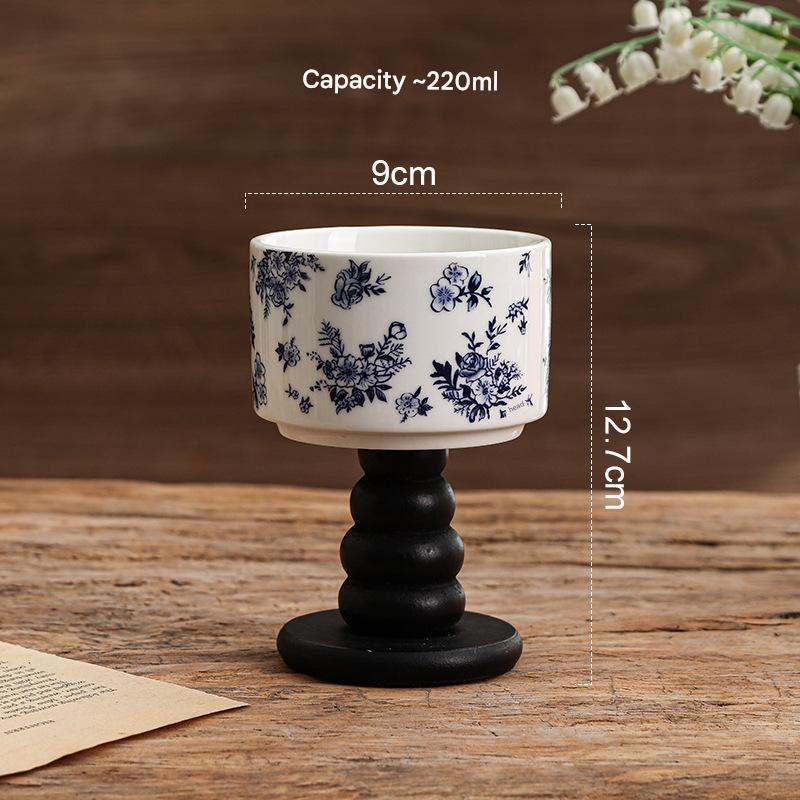 Blue floral - stacked circle wooden feet (black)