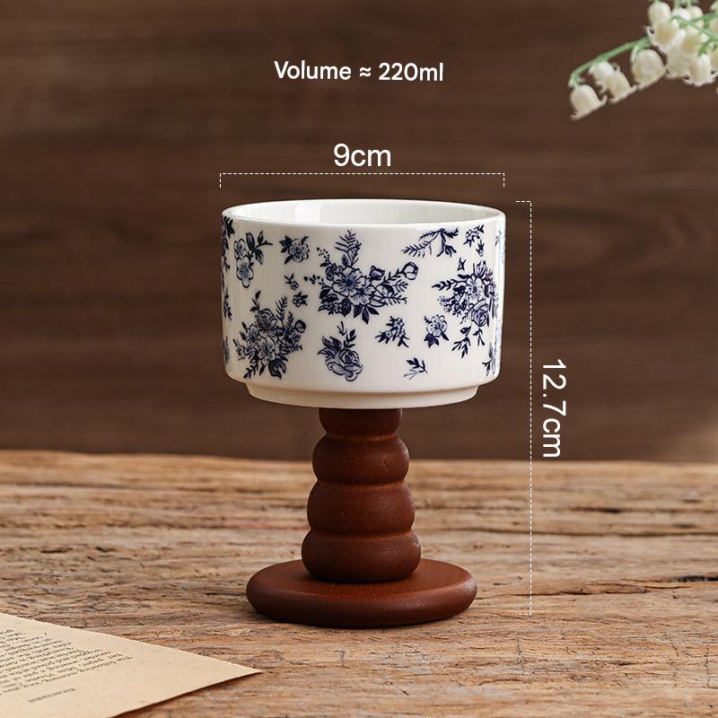 Blue floral - stacked circle wooden feet (brown)